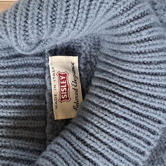 SISLEY Vintage 100% Virgin Wool Chunky Knit Cut Out Turtleneck Pullover Sweater - Picture 3 of 8